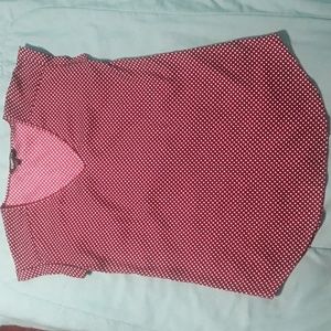 Express Dark Red with White Polka Dots V-neck Blouse